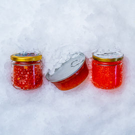 Sæt med tre slags rogn: Keta, Pukkel-laks, Regnbueørred