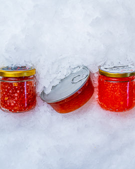 Sæt med tre slags rogn: Keta, Pukkel-laks, Regnbueørred