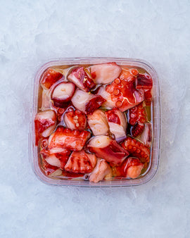 Marinerede blækspruttefangarme i hvidløgssauce